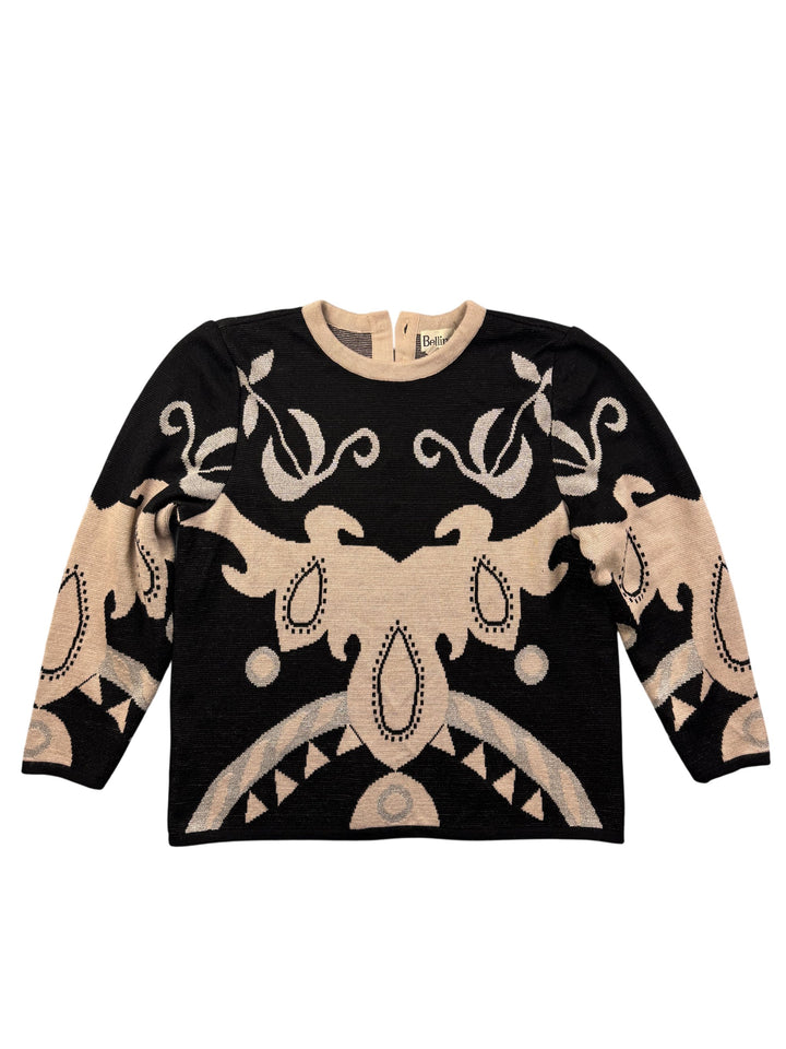 Bellino Black Beige Patterned Sweater - L