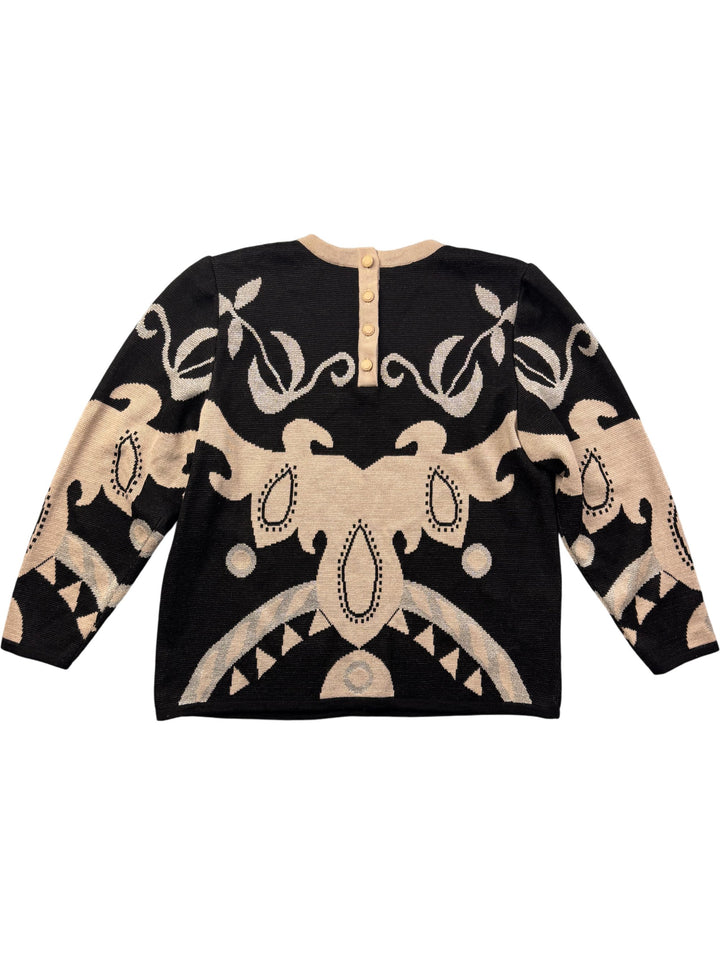 Bellino Black Beige Patterned Sweater - L