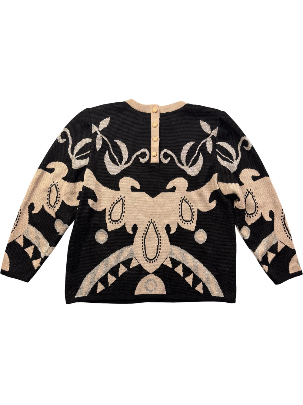 Bellino Black Beige Patterned Sweater - L - Think Vintage Online Ltd