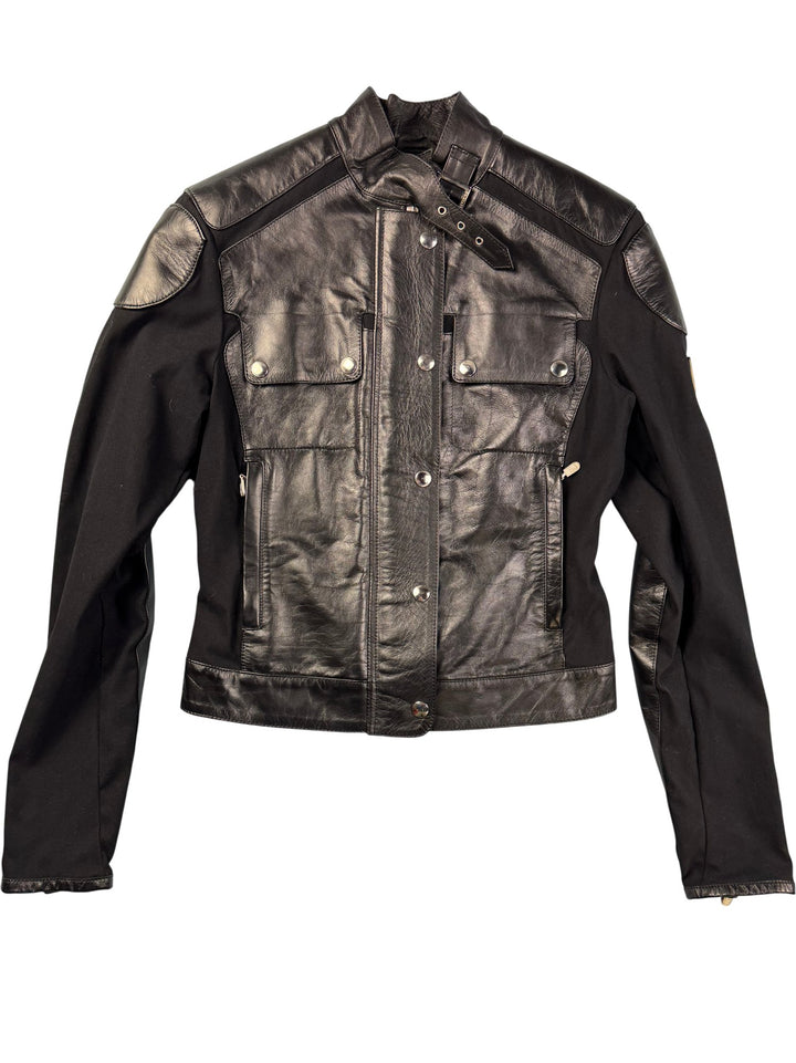 Belstaff Black Leather and Fabric Motorcycle Jacket - S - Think Vintage ltd