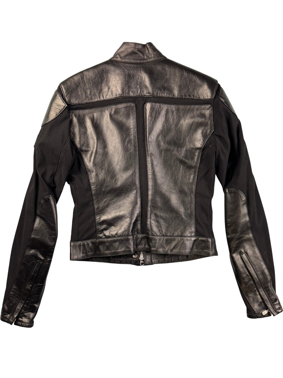Belstaff Black Leather and Fabric Motorcycle Jacket - S - Think Vintage ltd