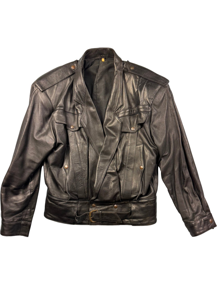 Belted Leather Jacket - L - Think Vintage ltd