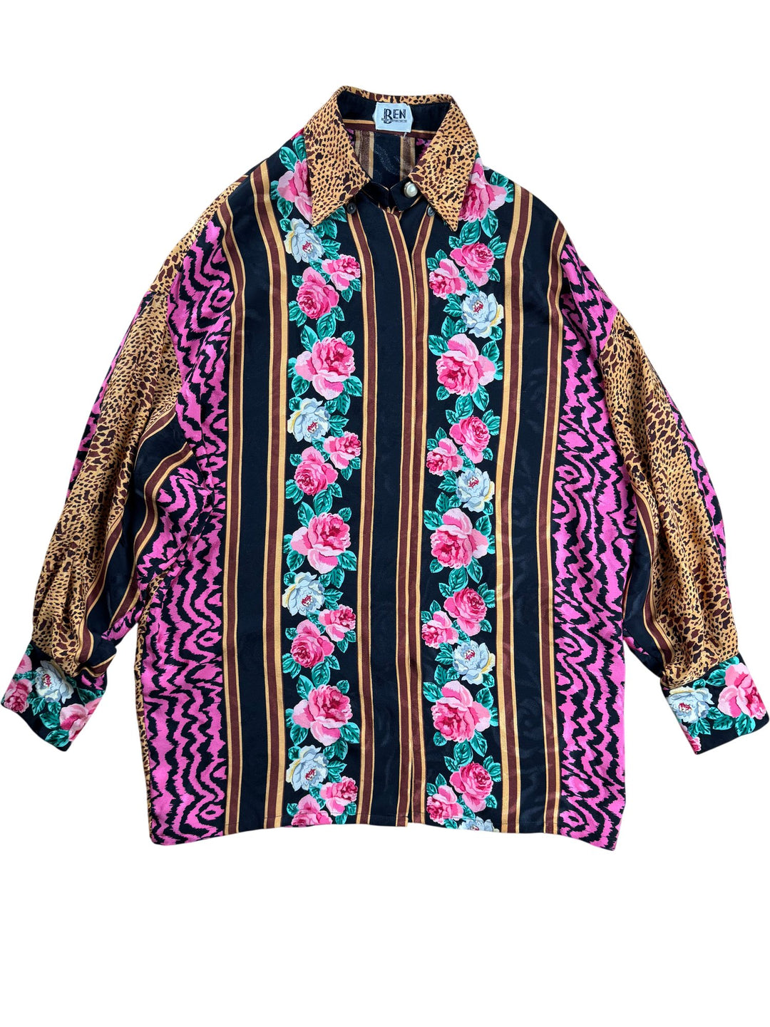 Ben Yeung Floral and Animal Print Shirt - L - Think Vintage ltd