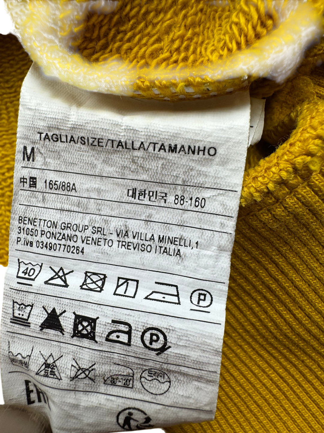 Benetton Yellow Cotton Sweatshirt - S - Think Vintage