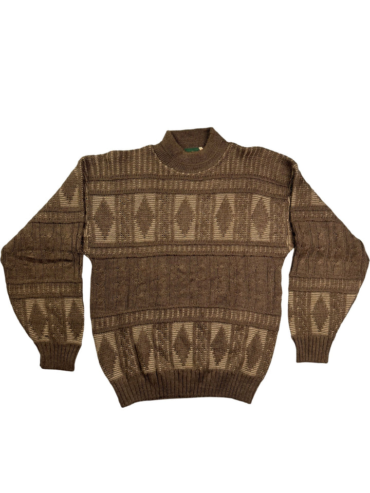 Bentley Brown Geometric Sweater - M - Think Vintage