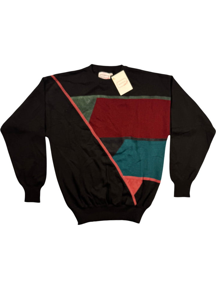 Bentley Casuals Black Colour Block Sweater - M - Think Vintage Online Ltd