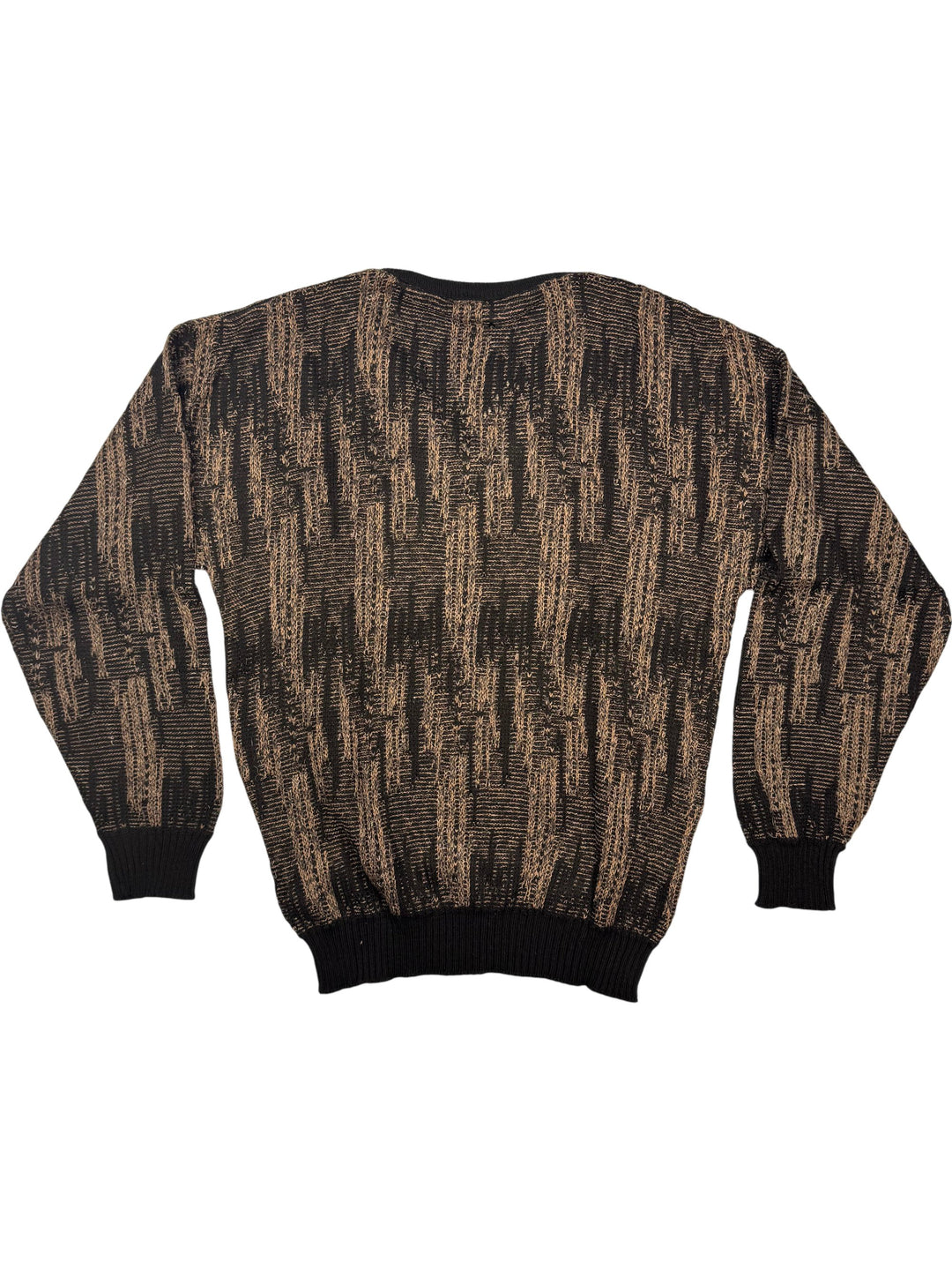 Bentley Casuals Black Patterned V-Neck Sweater - L - Think Vintage Online Ltd