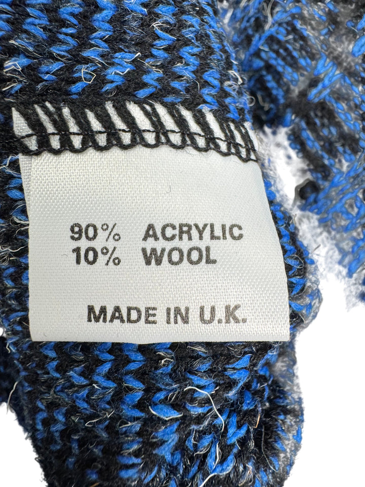 Bentley Casuals Blue Black Patterned V-Neck Jumper - XL - Think Vintage