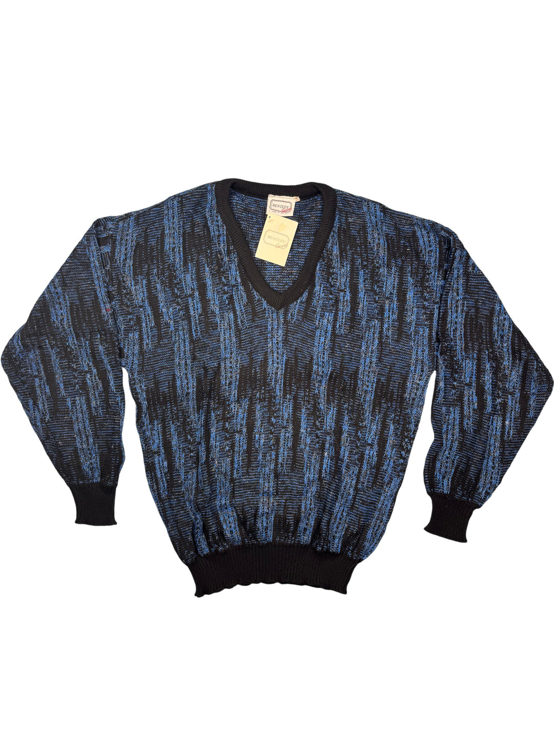 Bentley Casuals Blue Patterned Sweater - M - Think Vintage