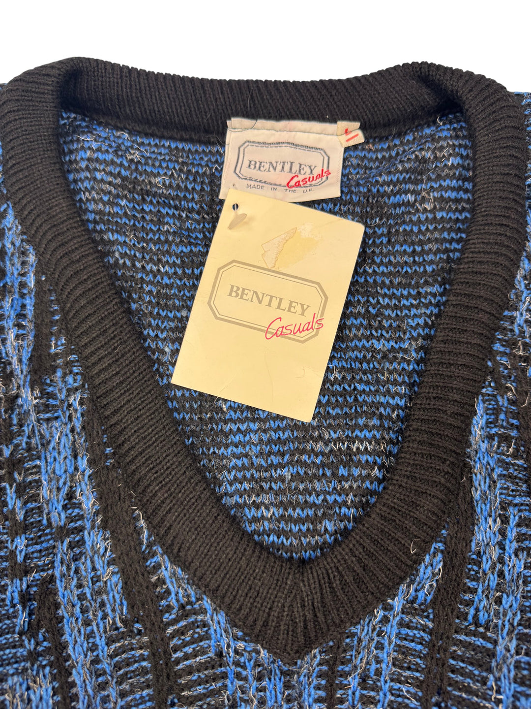 Bentley Casuals Blue Patterned Sweater - M - Think Vintage