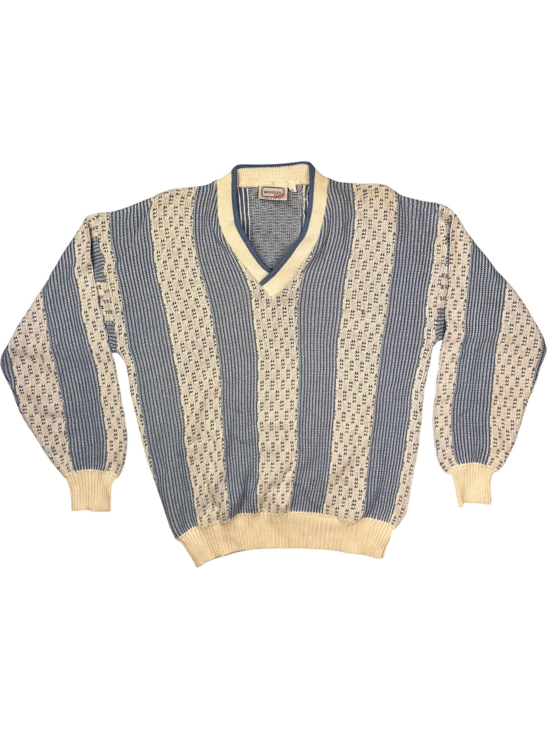 Bentley Casuals Blue White Striped Sweater - L - Think Vintage ltd
