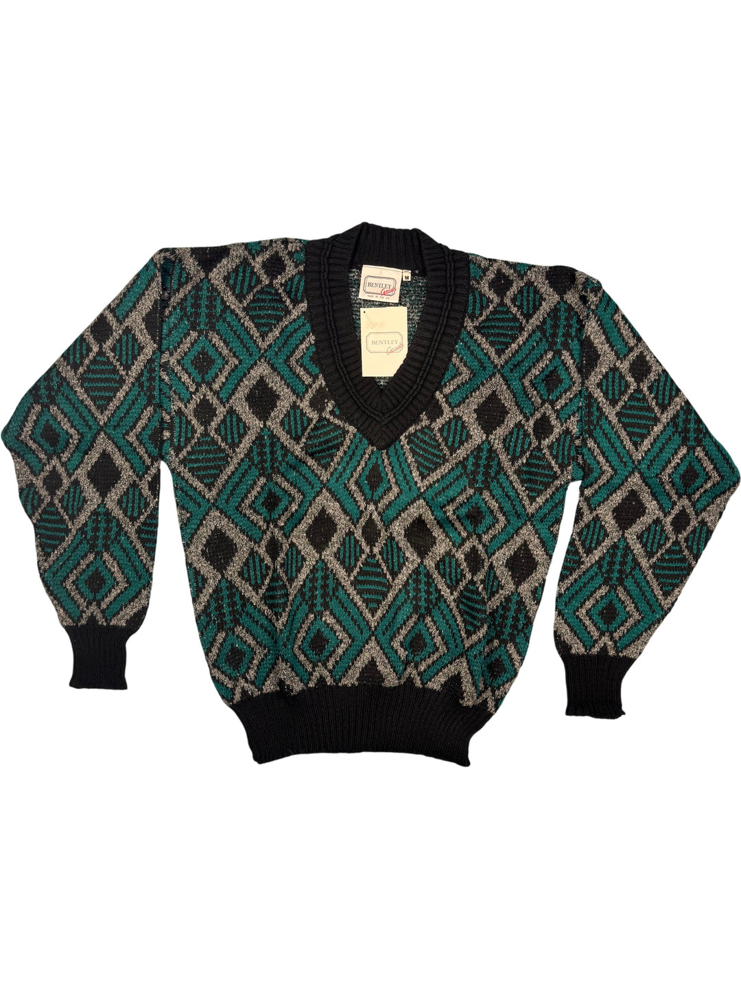 Bentley Casuals Geometric Knit Sweater - M - Think Vintage ltd
