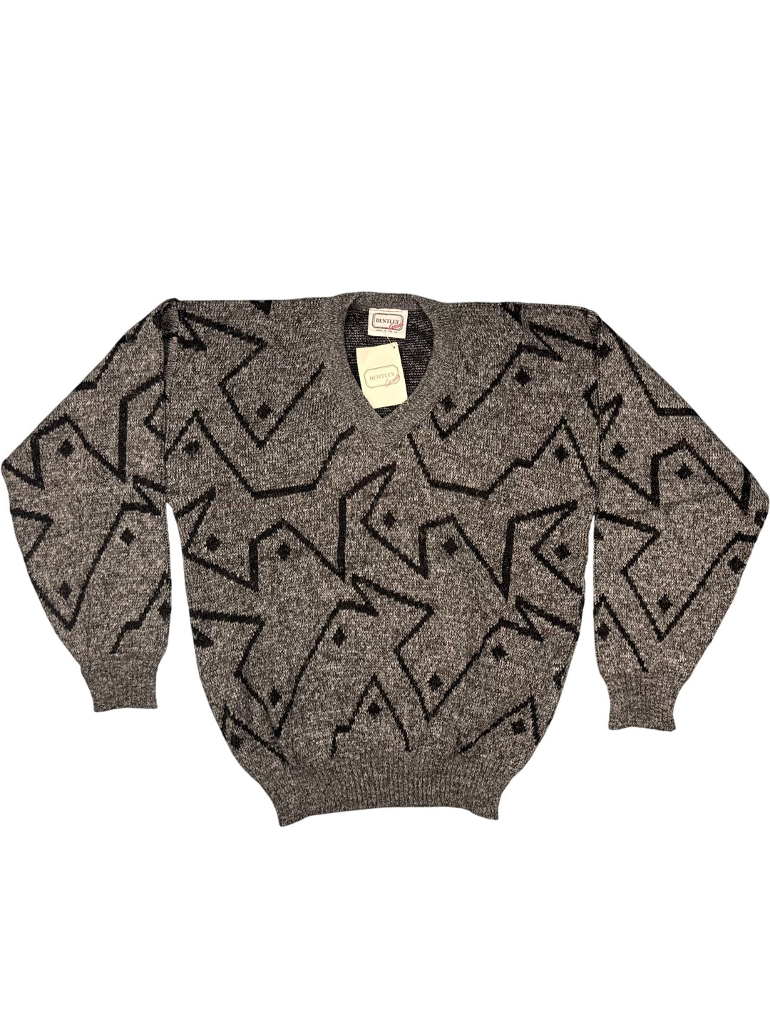 Bentley Casuals Patterned V-Neck Sweater - M - Think Vintage ltd
