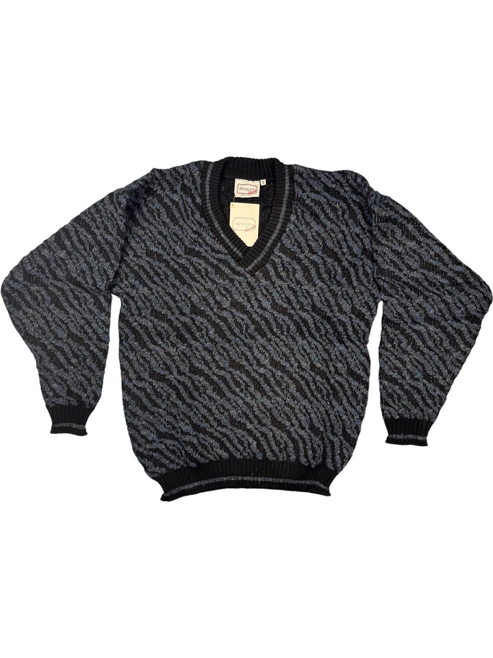 Bentley Casuals V-Neck Patterned Sweater - L - Think Vintage