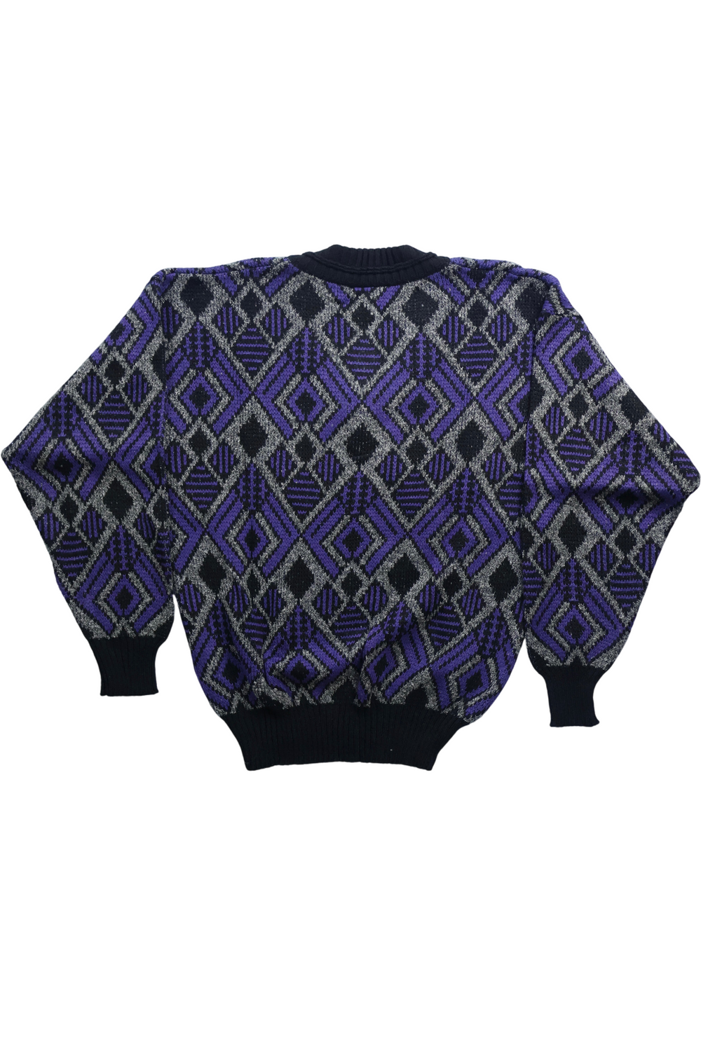 Bentley Patterned V-Neck Jumper - L - Think Vintage ltd