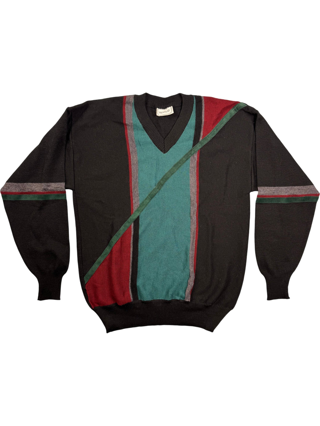 Bentley V-Neck Striped Sweater - M - Think Vintage ltd