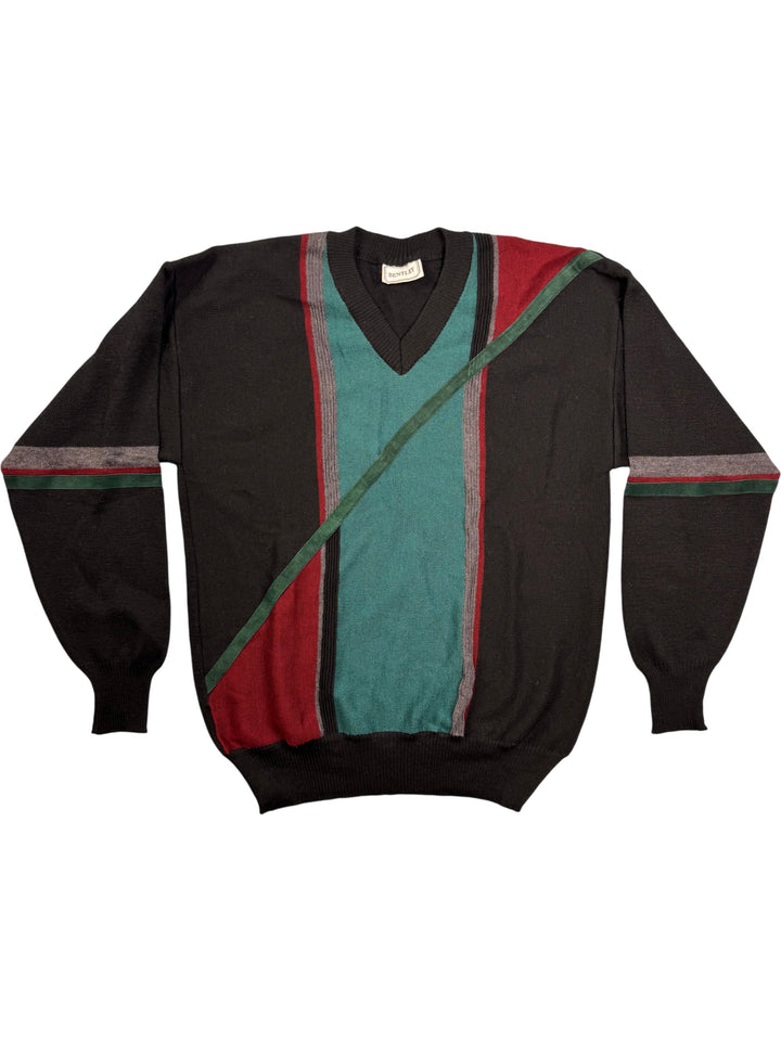 Bentley V-Neck Striped Sweater - M - Think Vintage ltd