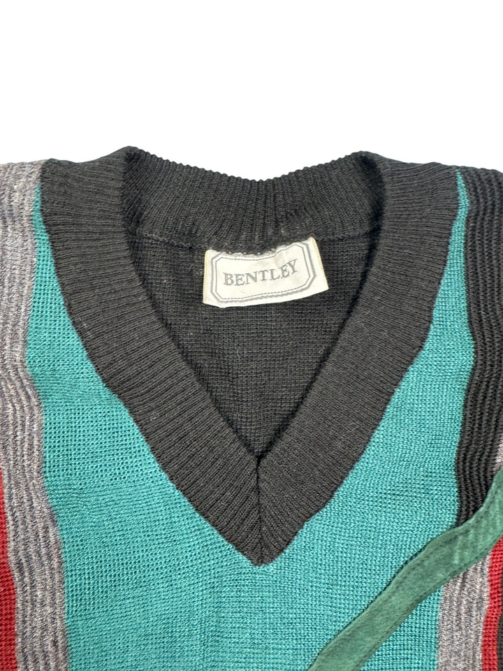 Bentley V-Neck Striped Sweater - M - Think Vintage ltd