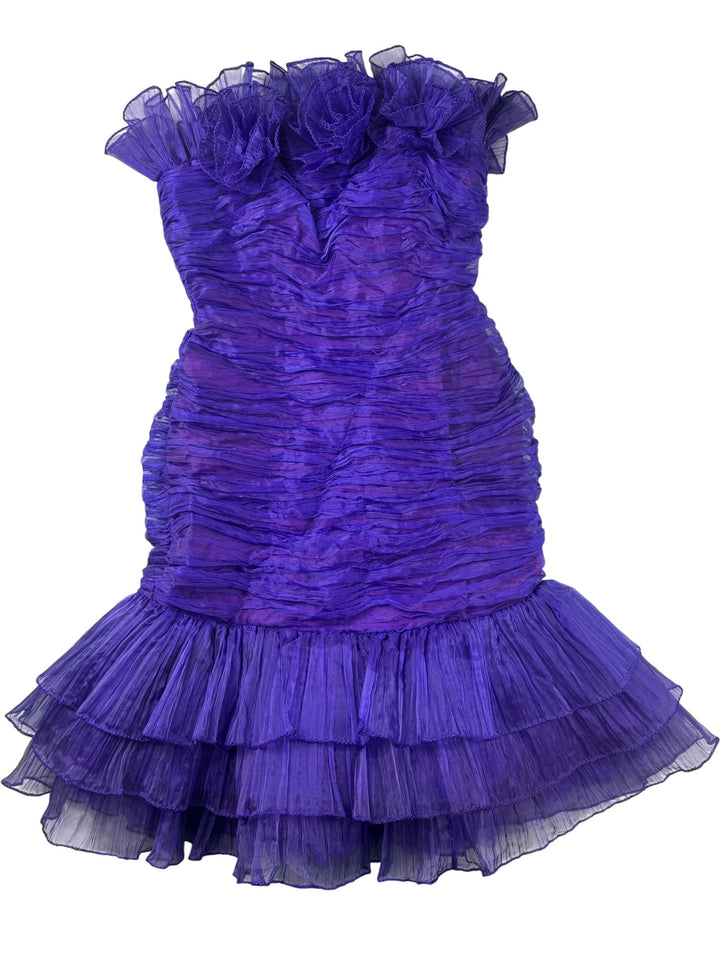 Berryshaw Purple Ruffled Cocktail Dress - W27 - Think Vintage ltd