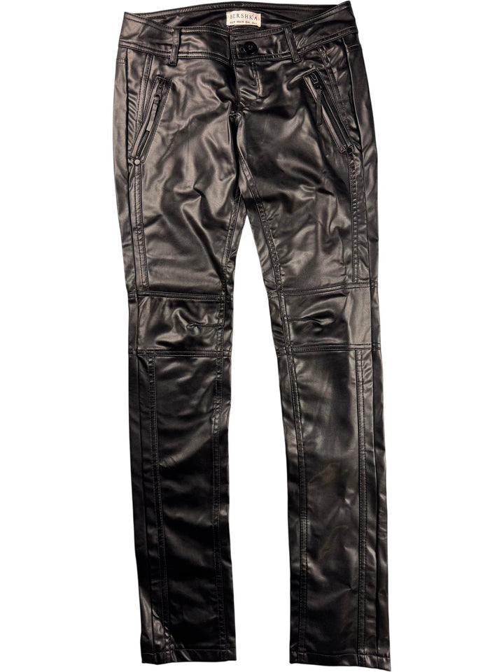 Bershka Black Faux Leather Trousers - W30 - Think Vintage ltd