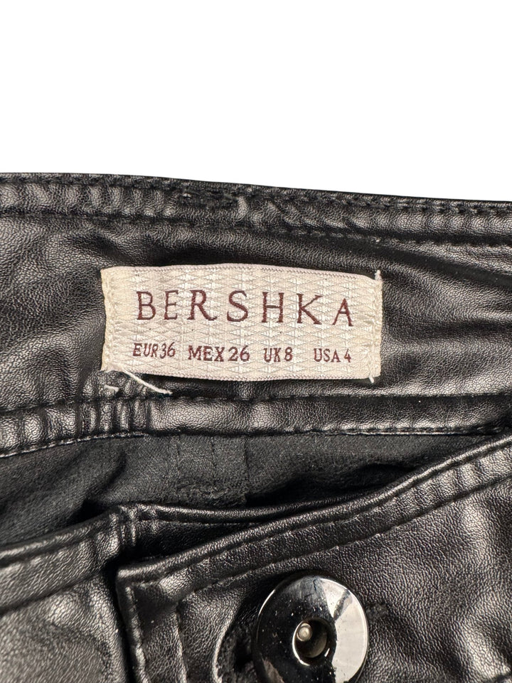 Bershka Black Faux Leather Trousers - W30 - Think Vintage ltd