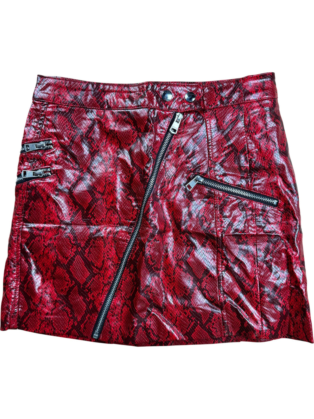 Bershka Red Snakeskin Print Skirt - W28 - Think Vintage ltd