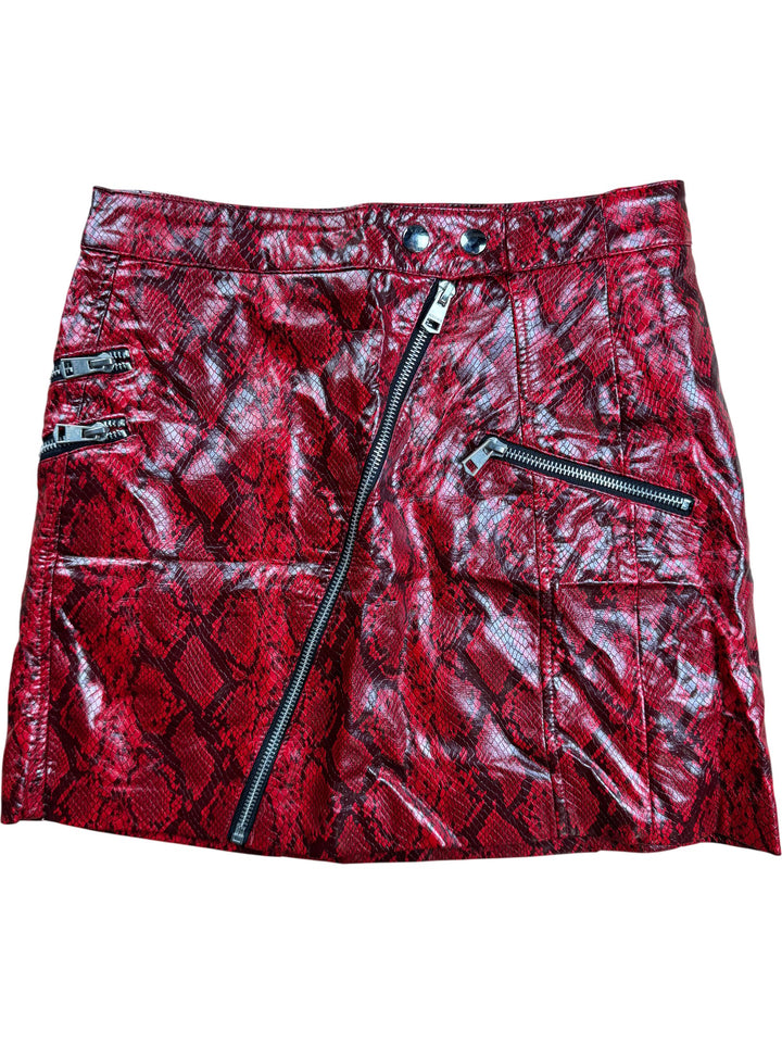 Bershka Red Snakeskin Print Skirt - W28 - Think Vintage ltd