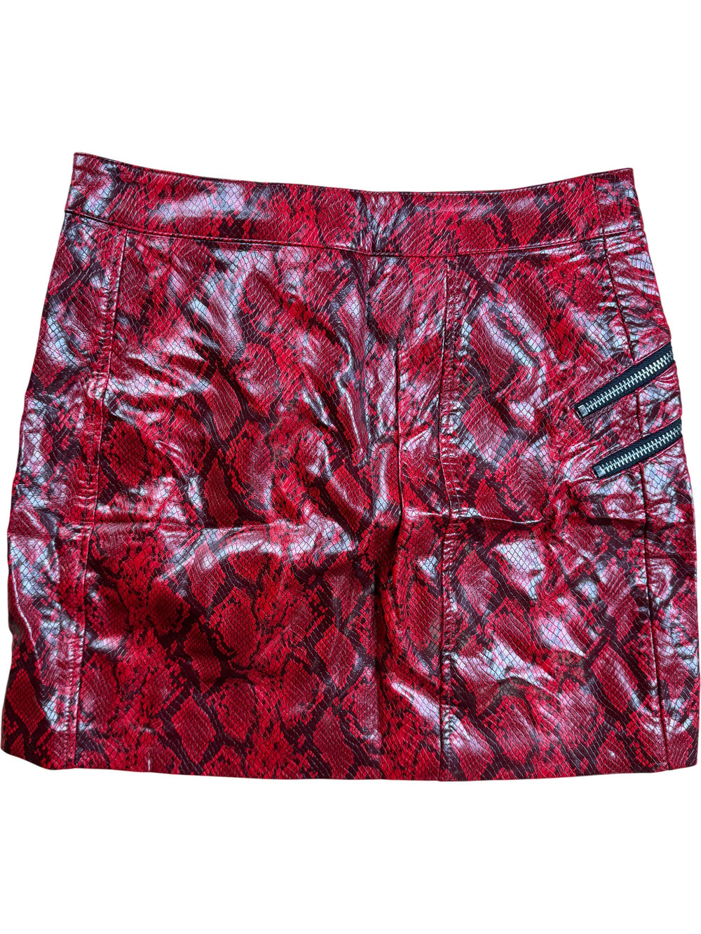 Bershka Red Snakeskin Print Skirt - W28 - Think Vintage ltd
