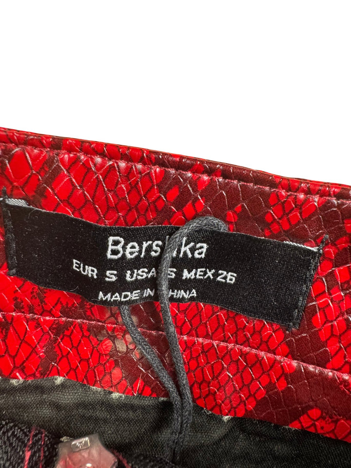 Bershka Red Snakeskin Print Skirt - W28 - Think Vintage ltd