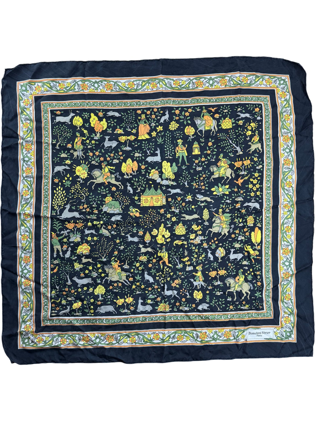 Bianchini Férier Silk Scarf Black Multicolor - Think Vintage ltd