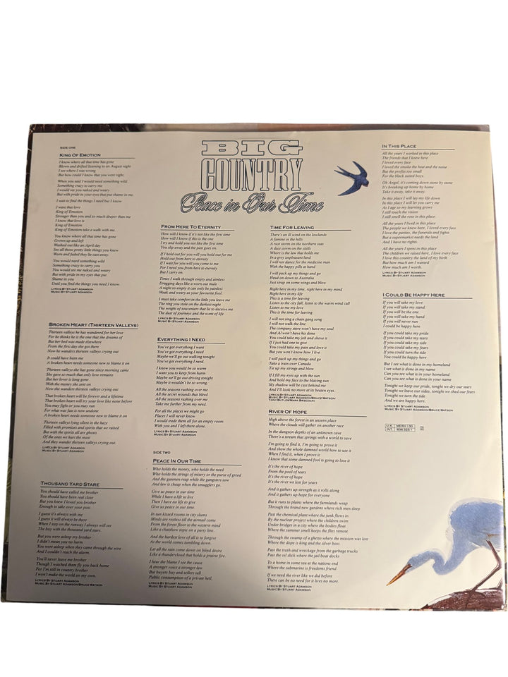 Big Country Peace In Our Time Vinyl - Good - Think Vintage ltd