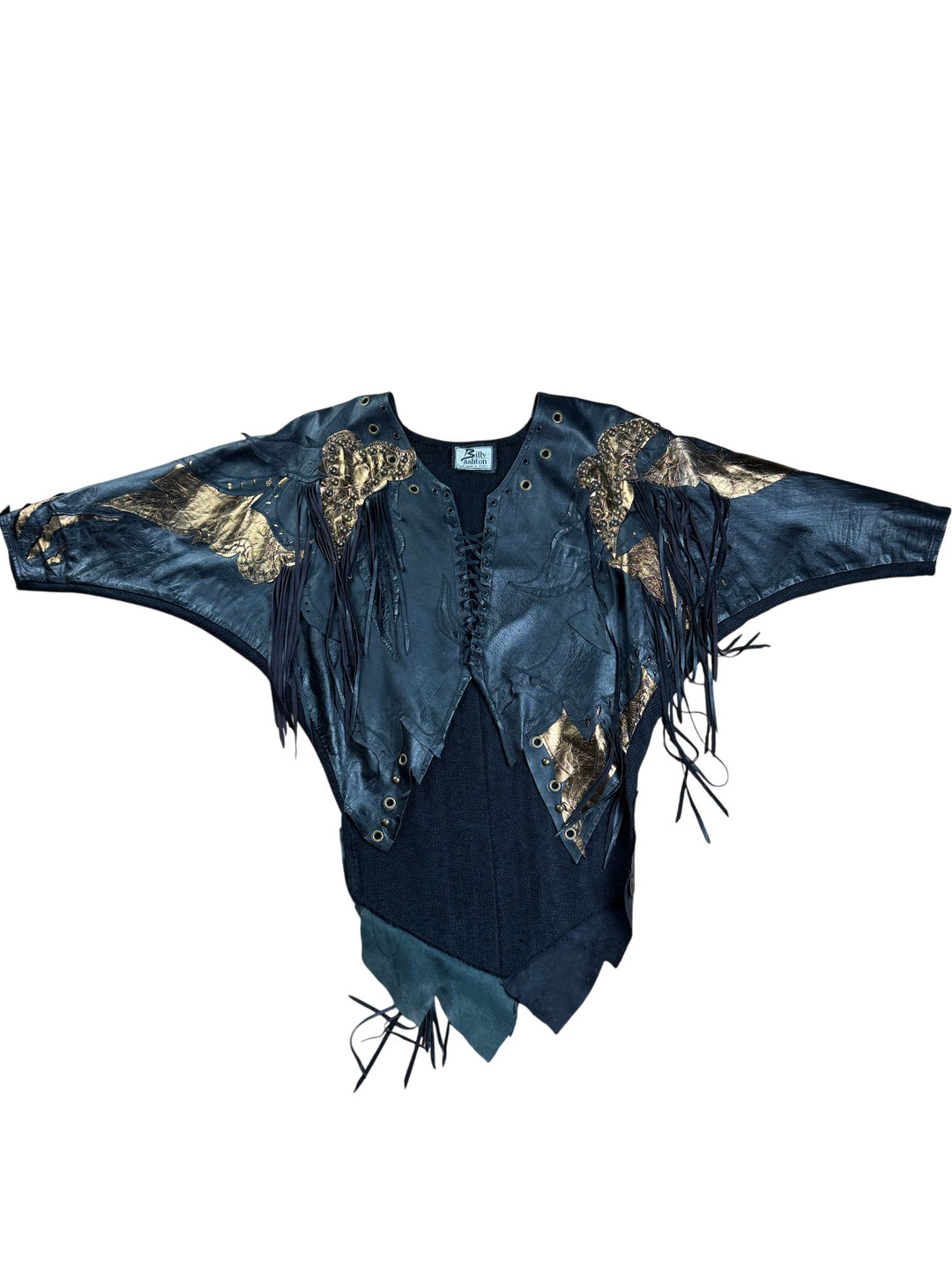 Billy Ashton Black Leather Fringe Top And Skirt - M