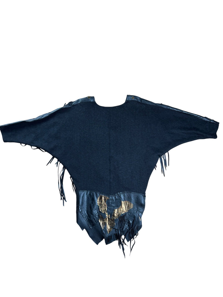 Billy Ashton Black Leather Fringe Top And Skirt - M