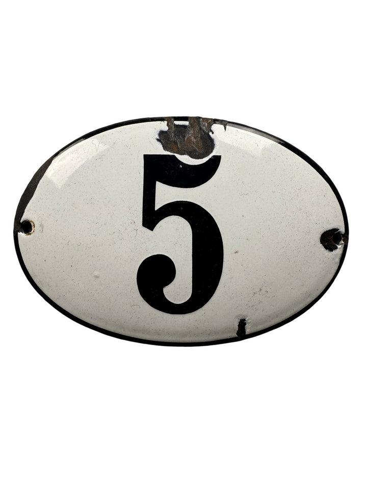 Black And White Enamel House Number 5 Sign - Think Vintage ltd