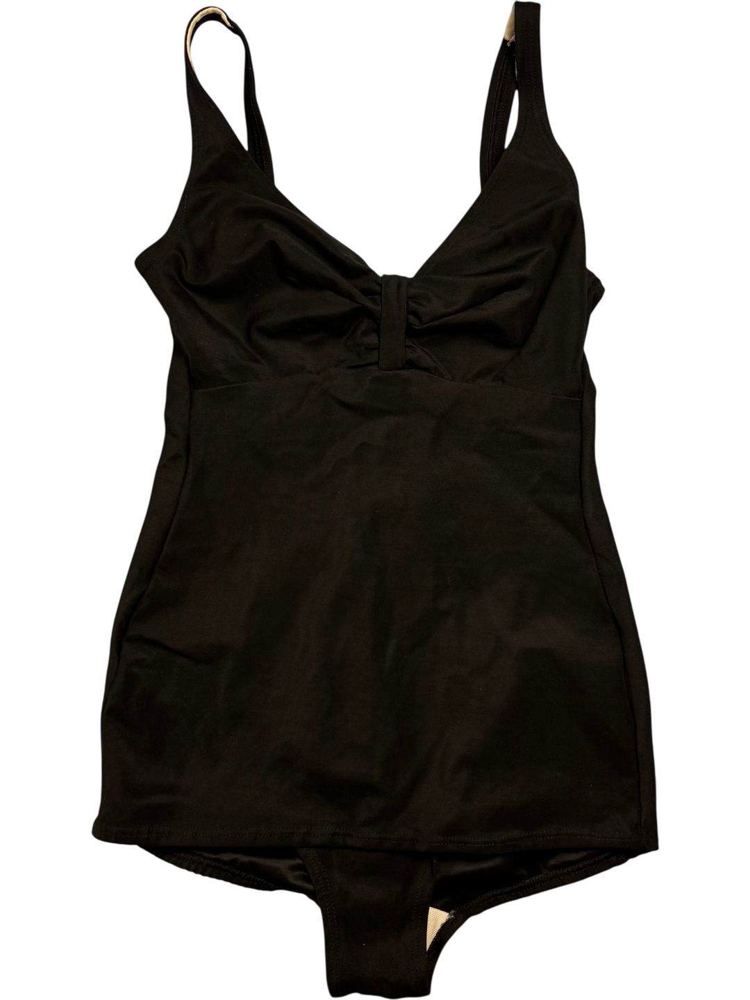 Black Bow Front One-Piece Swimsuit - M - Think Vintage