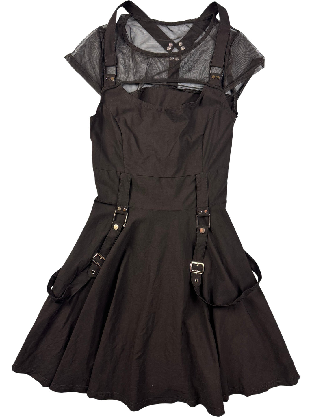 Black Cotton Blend Buckle Strap Dress - S - Think Vintage