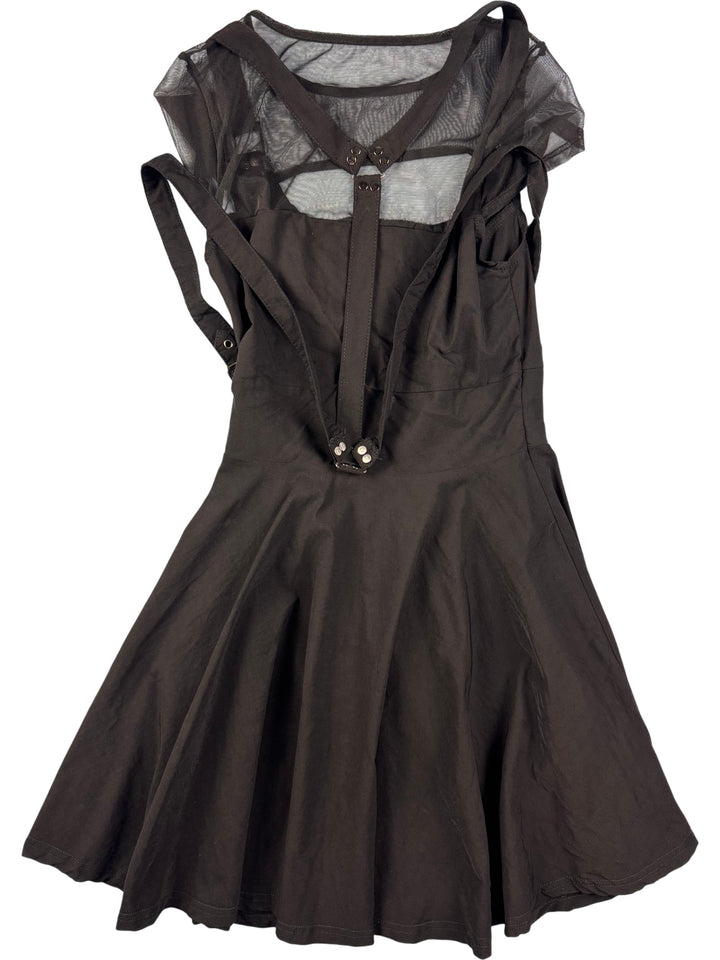 Black Cotton Blend Buckle Strap Dress - S - Think Vintage