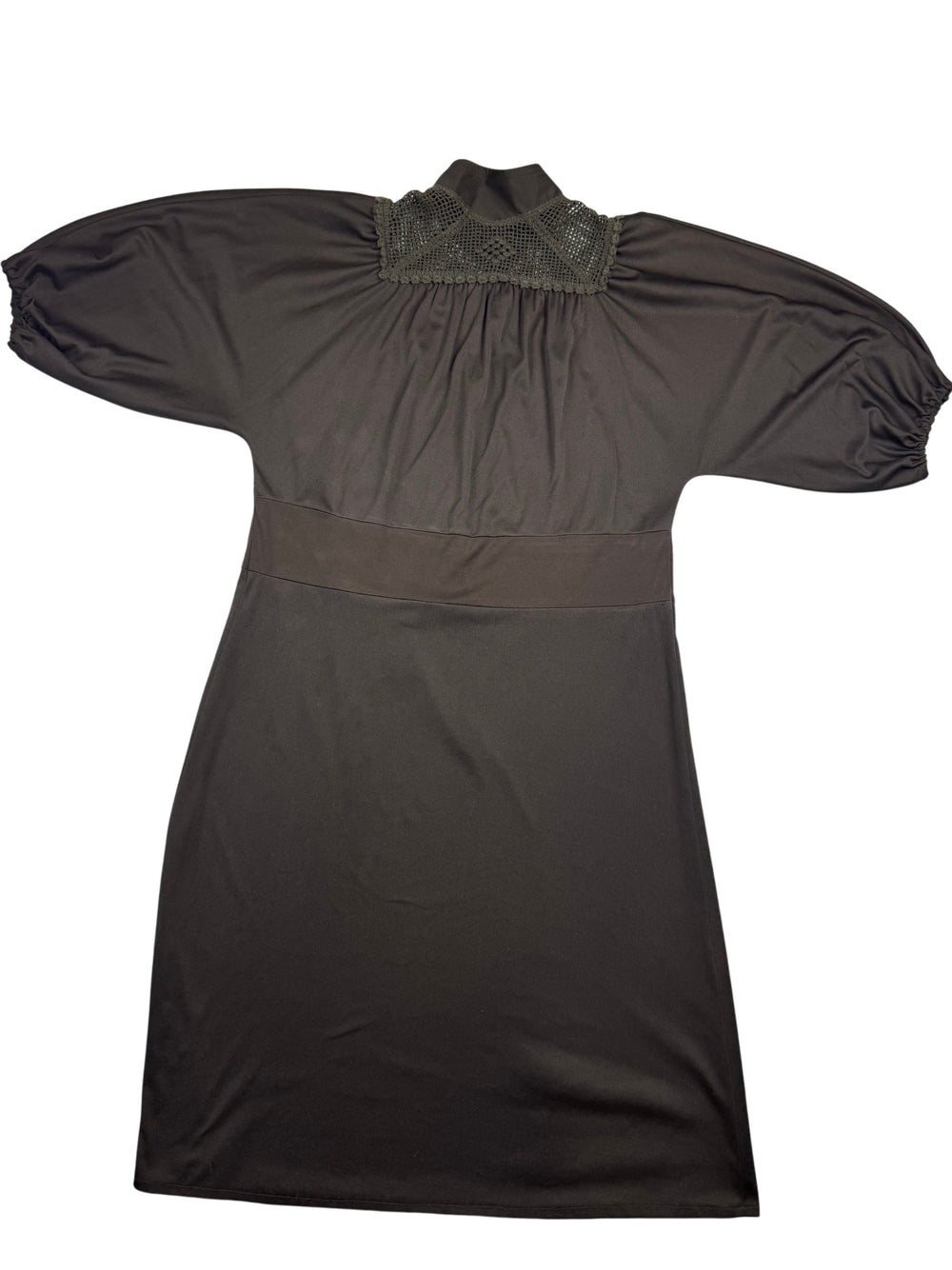 Black Crocheted Collar Dress - S - Think Vintage