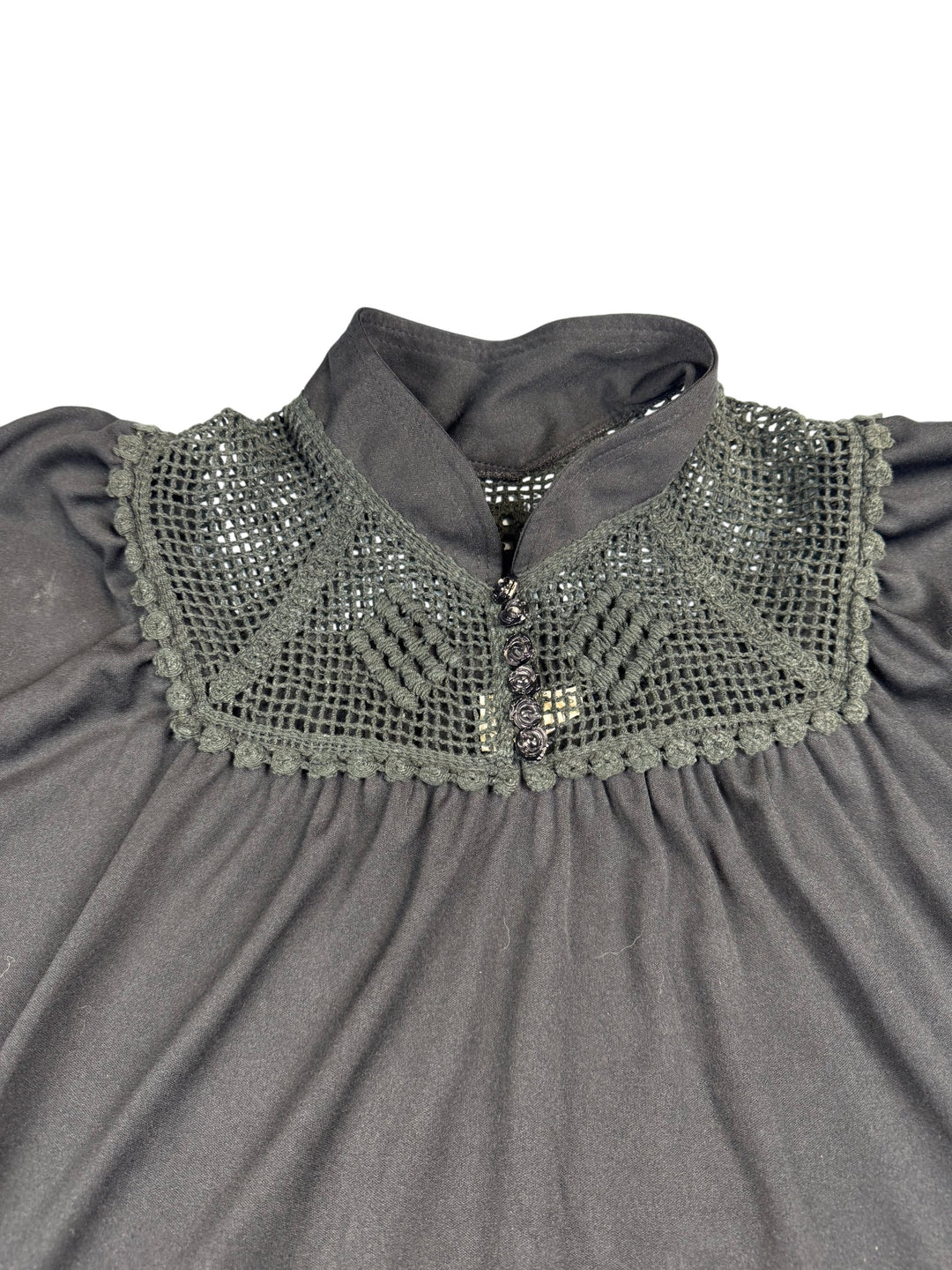 Black Crocheted Collar Dress - S - Think Vintage