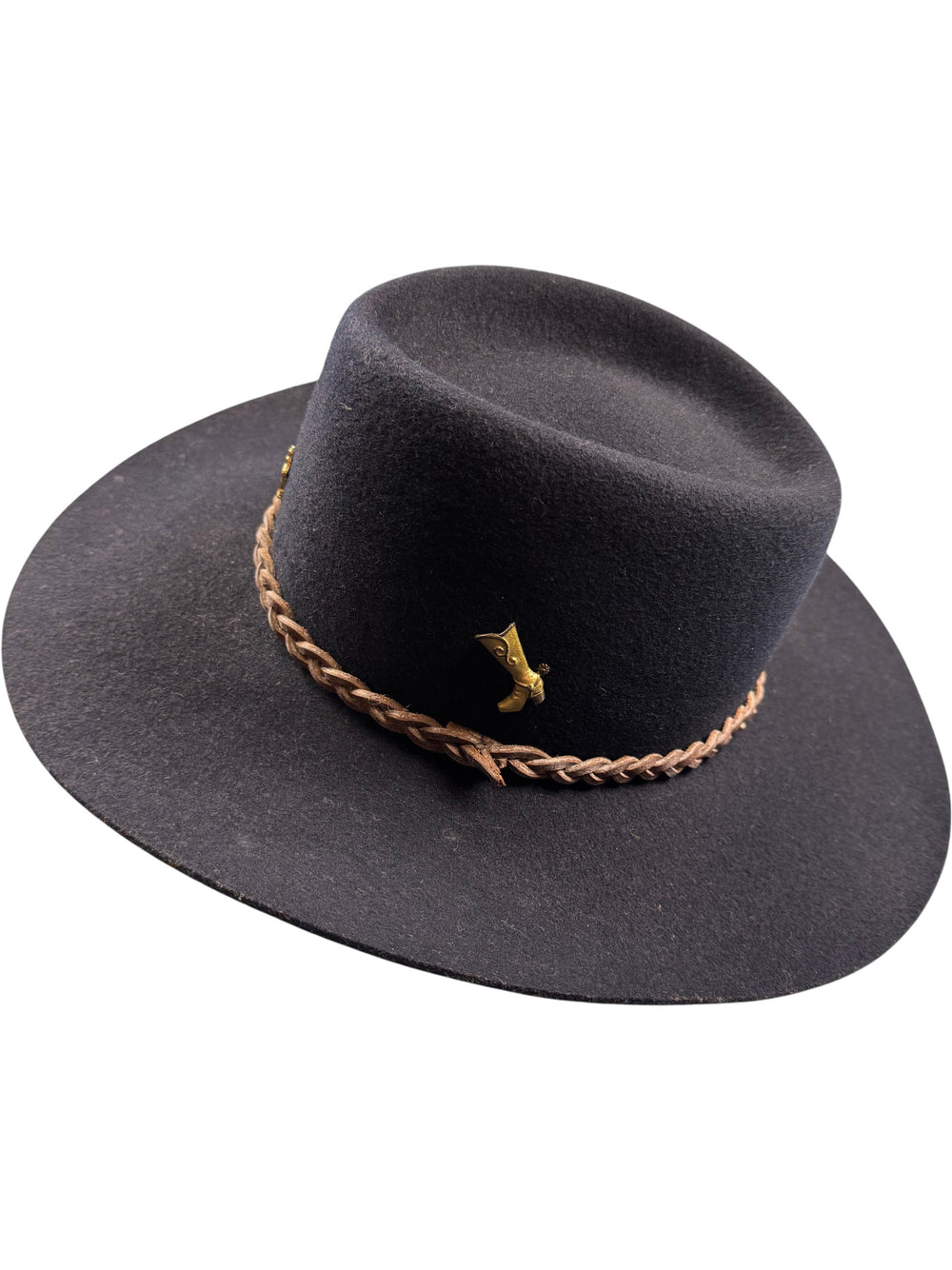 Black Felt Cowboy Hat with Braided Band - Think Vintage Online Ltd