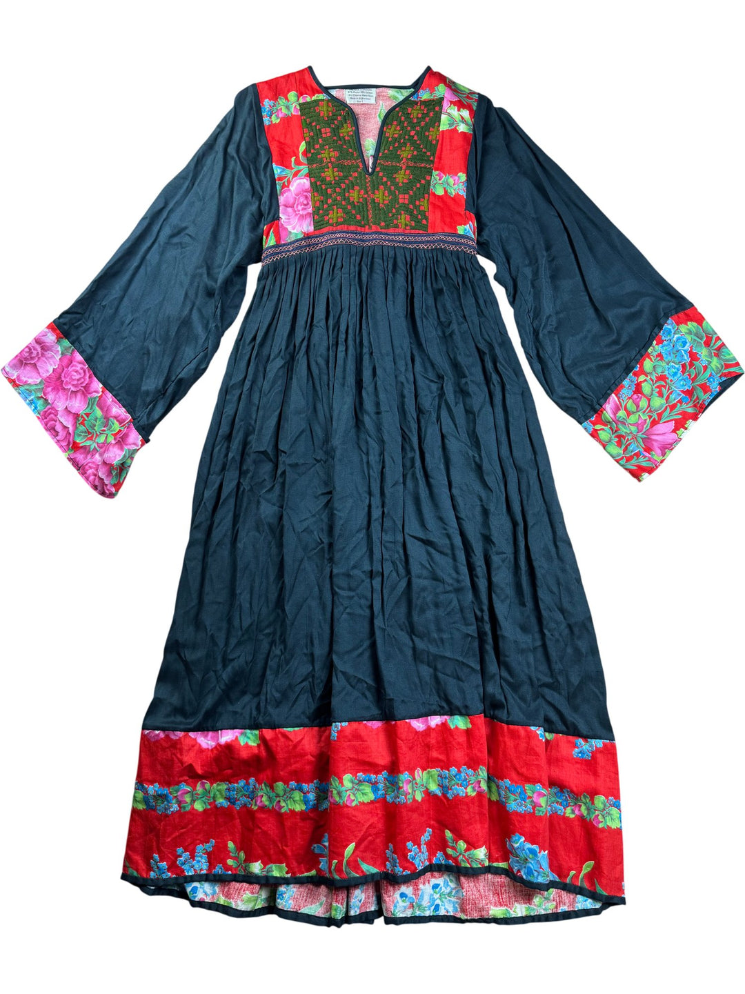 Black Floral Embroidered Dress - S - Think Vintage ltd