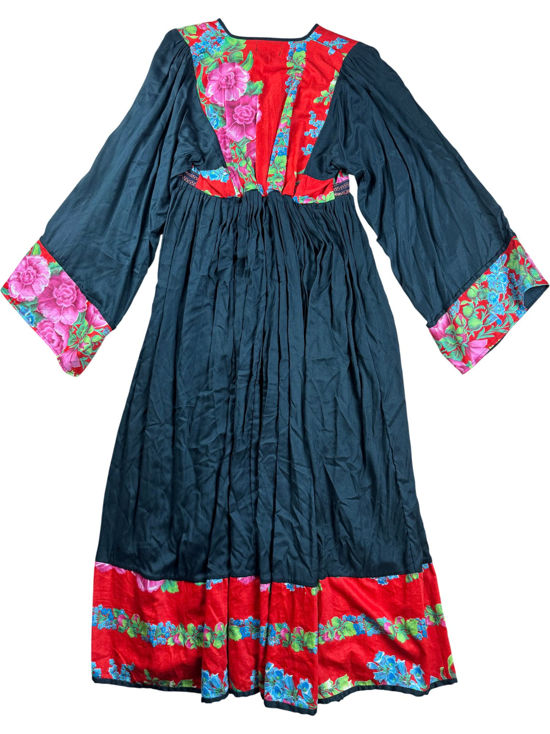 Black Floral Embroidered Dress - S - Think Vintage ltd