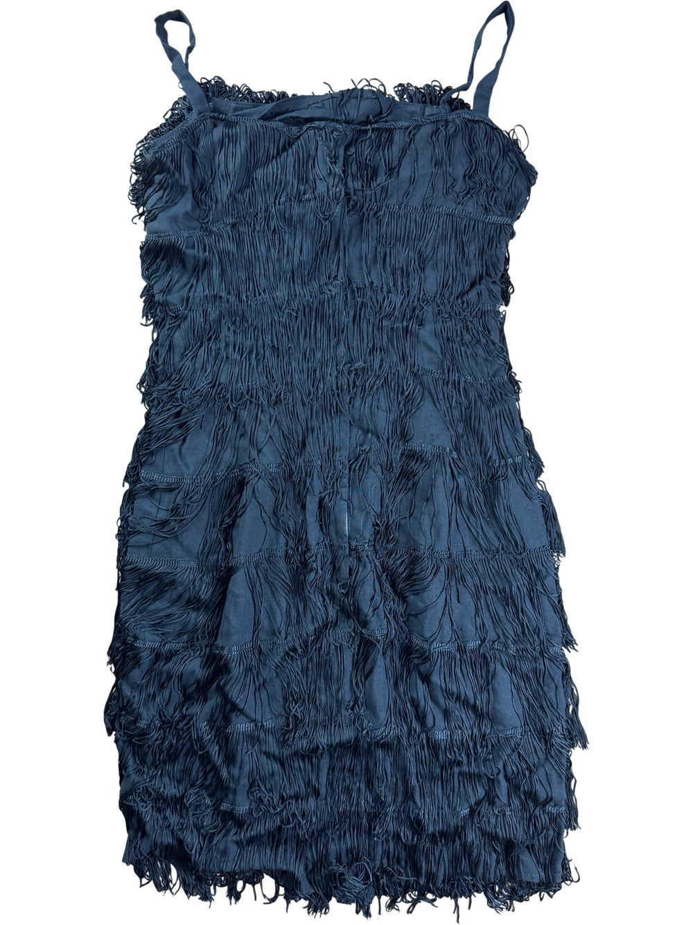 Black Fringe Sleeveless Mini Dress - S - Think Vintage ltd
