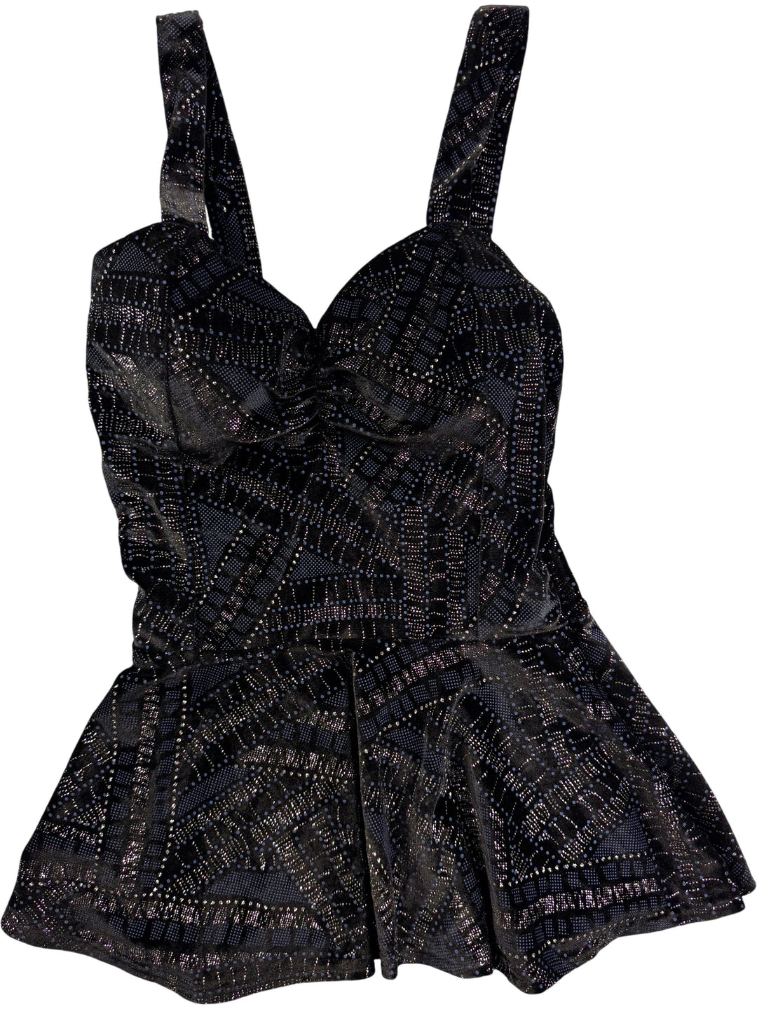 Black Geometric Patterned Top- S - Think Vintage Online Ltd