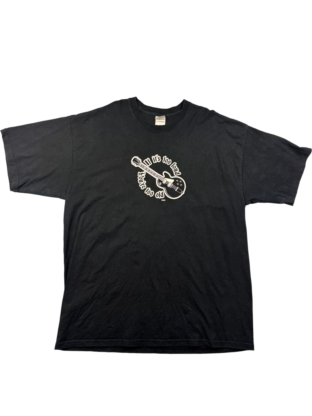 Black Graphic T-Shirt with Guitar Design - XL - Think Vintage Online Ltd