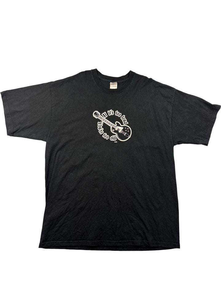 Black Graphic T-Shirt with Guitar Design - XL - Think Vintage Online Ltd