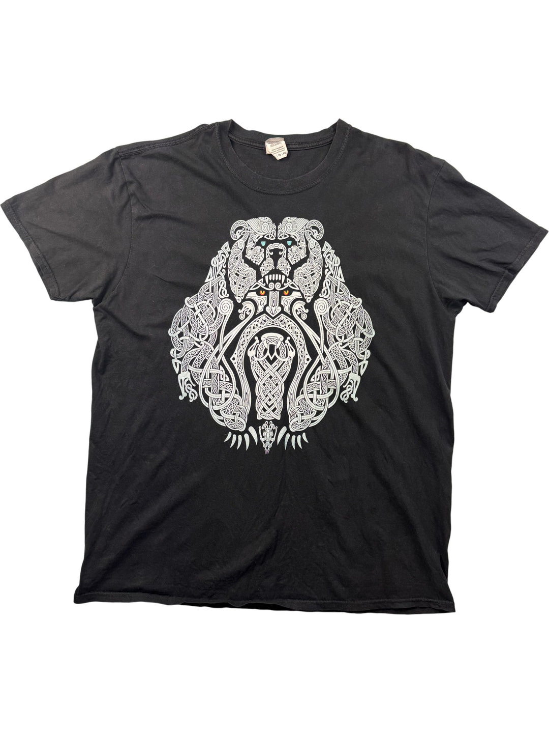 Black Graphic T-Shirt with Intricate Lion Design - XL - Think Vintage Online Ltd