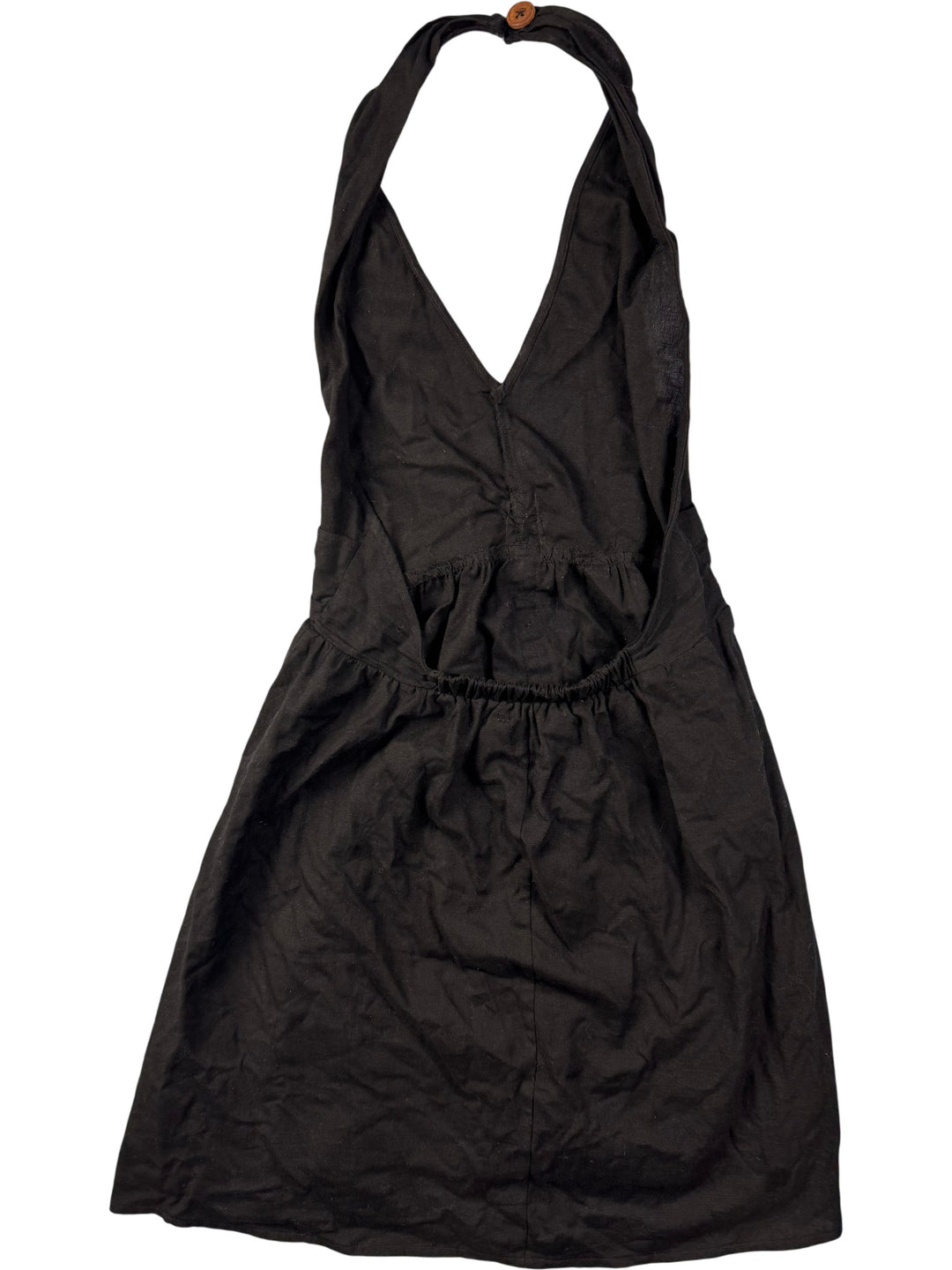 Black Halter Neck Buttoned Dress - S - Think Vintage