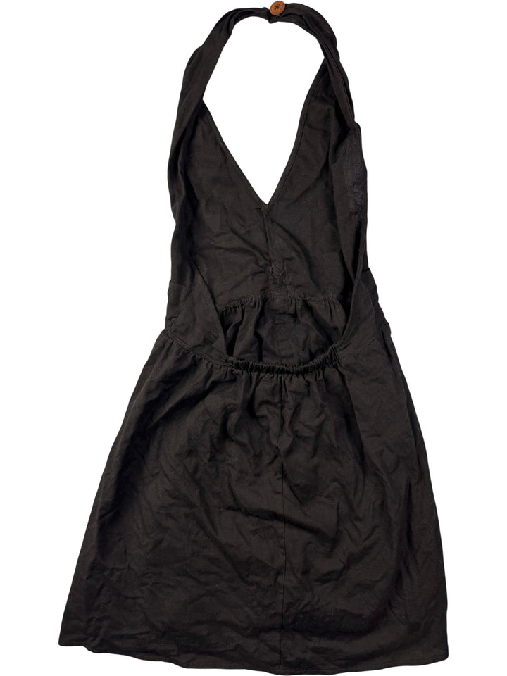 Black Halter Neck Buttoned Dress - S - Think Vintage