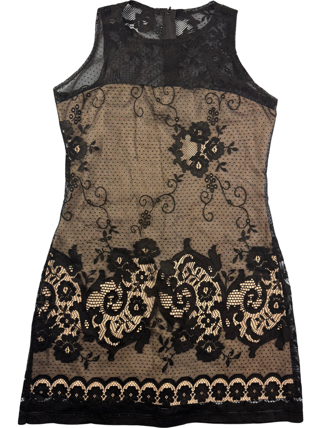 Black Lace Floral Sleeveless Dress - M - Think Vintage Online Ltd